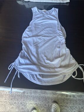 Wayf Soft White Ribbed Tank with Ruched Side Drawstrings